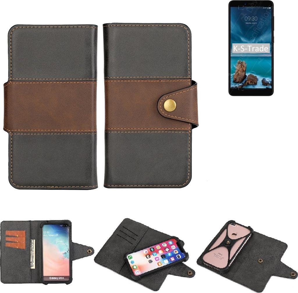 K-S-Trade Handyhülle Schutzhülle Hülle Bookstyle Wallet-Case kompatibel mit ZTE Blade A7 Vita Bumper Rundumschutz schwarz-braun 1x