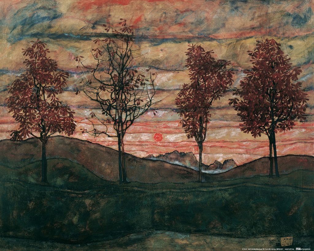 Egon Schiele Kunstdruck Bild - Vier Bäume, Kastanienallee im Herbst, 1917 (40 x 50 cm)