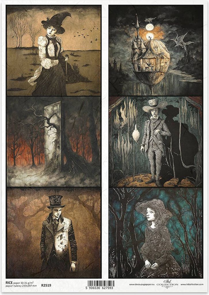 ITD Reispapier Decoupage Bastelpapier Serviettentechnik-R2519 dunkle Zeichen