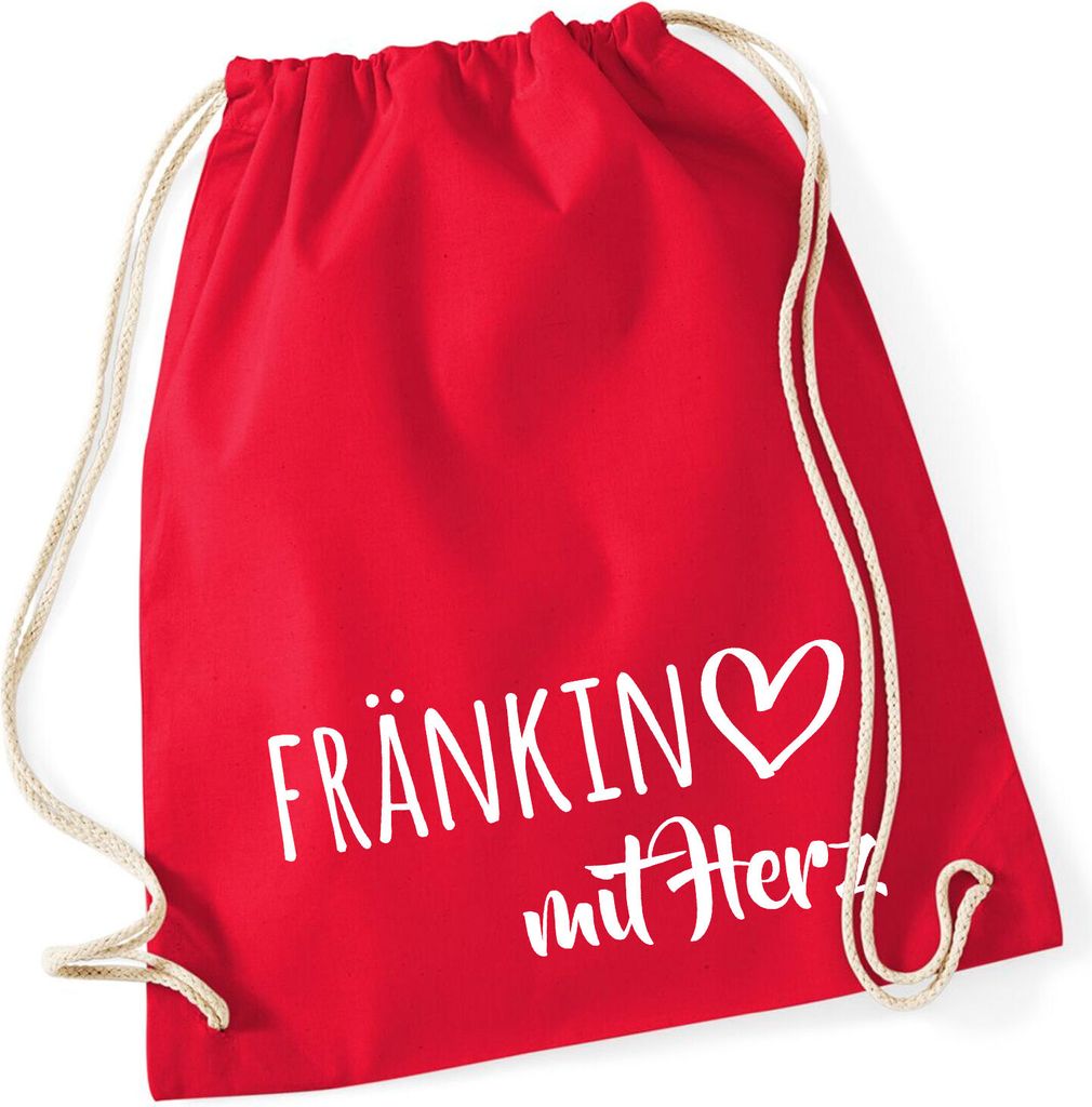 Huuraa Turnbeutel Fränkin mit Herz 12 Liter Classic Red Baumwolle Rucksack Geschenkidee