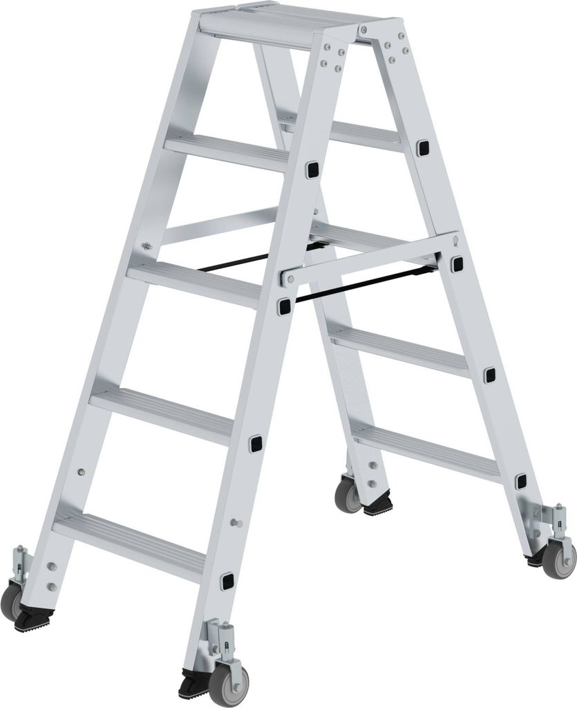 Stufen-Stehleiter beidseitig begehbar mit Rollen 2x5 Stufen