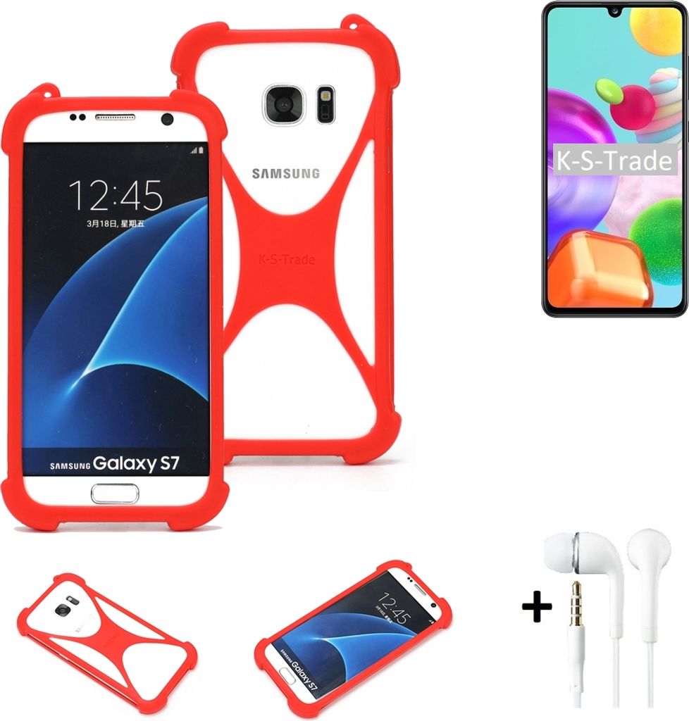 Handy-hülle + Kopfhörer kompatibel mit Samsung Galaxy A41 Schutz-hülle Bumper Silikon Schutz Hülle Cover Case Silikoncase Silikonbumper TPU