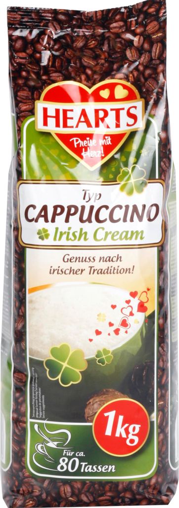 A bag of Hearts Cappucino Irish Cream coffee beans.