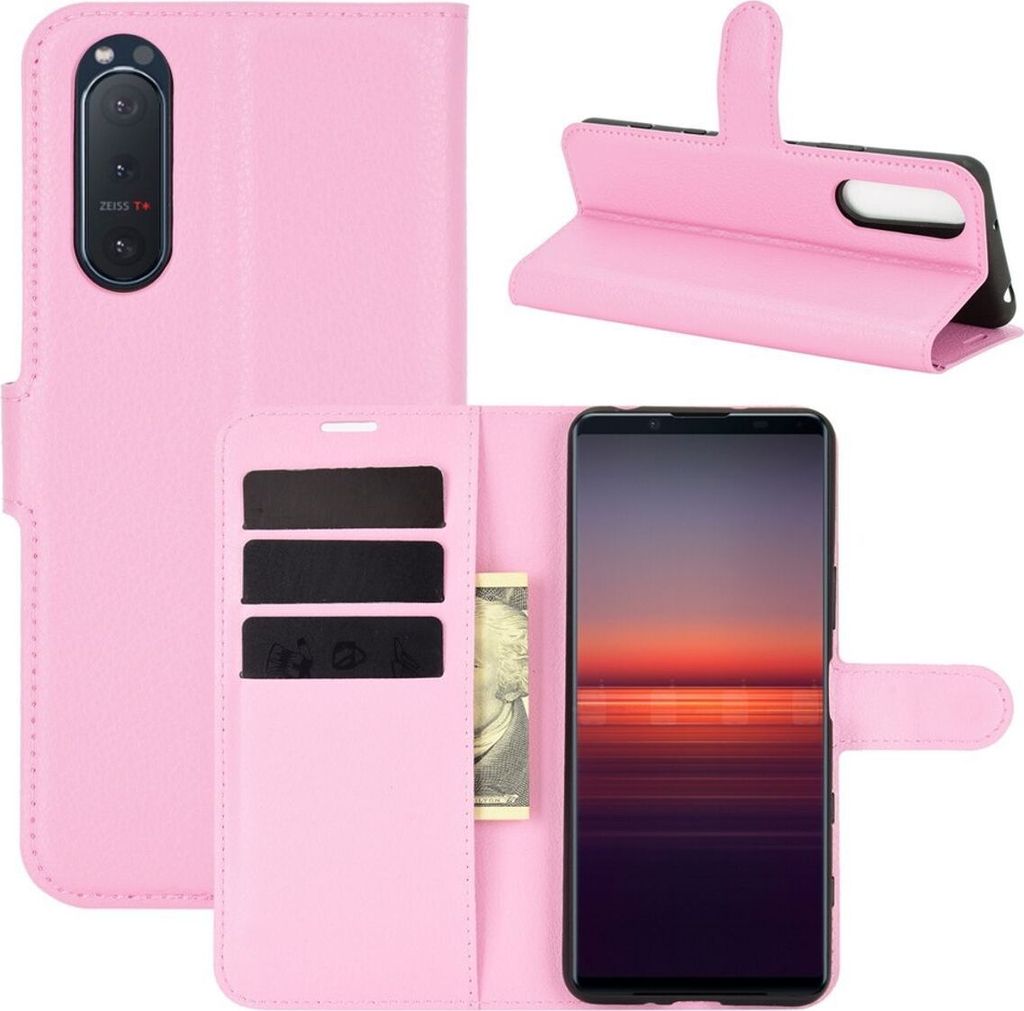 Schutzhülle für Sony Xperia 5 II Case Handy Hülle Cover Case Schutztasche Wallet Neu, Farbe:Rosa