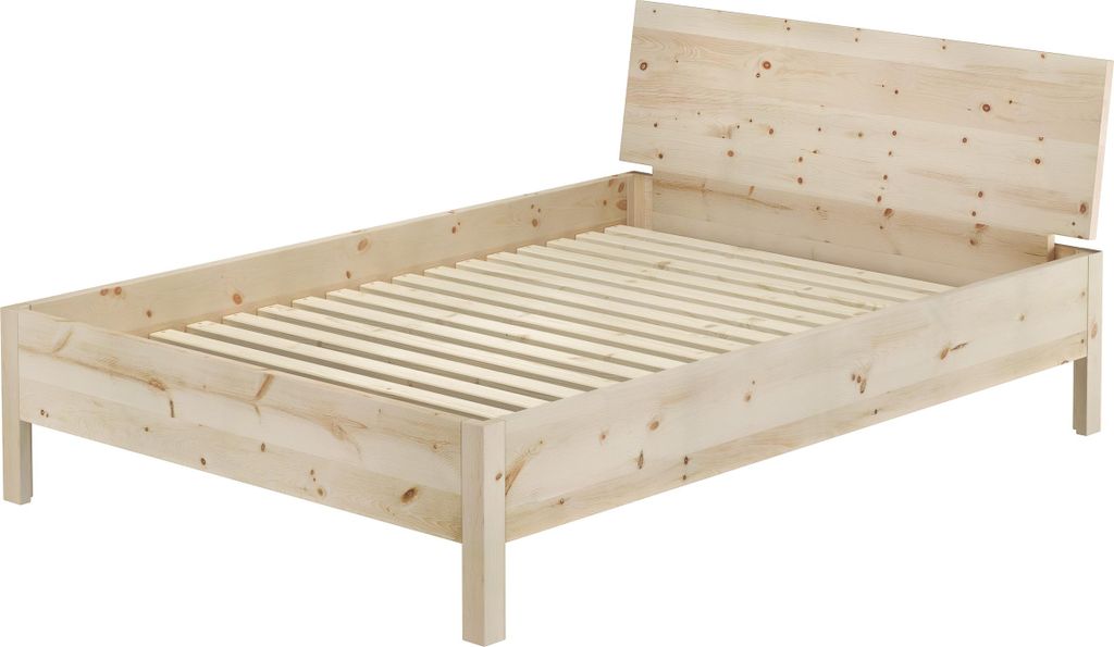 Metallfreies Doppelbett Holzbett Zirbe massiv 140x200 mit Produktbild 