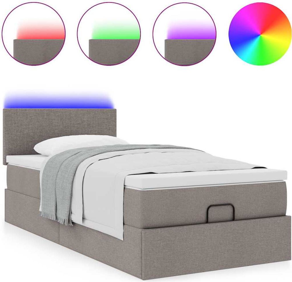 Ottoman-Bett mit Matratze & LEDs Taupe 80x200 cm Stoff