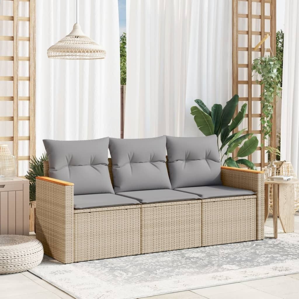 3-tlg. Garten-Sofagarnitur mit Kissen Beige Poly Rattan 3258160
