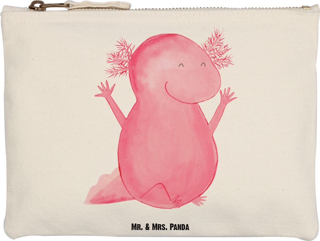 Mr. & Mrs. Panda Pouch Axolotl Hurra Grösse XL Große - Weiß - Geschenk, Motivation, Fröhlich, Freude, Mäppchen, Waschbeutel, Kulturtasche, Kul...