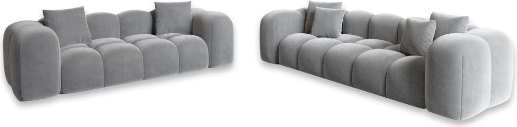Samtstoff 3-2-Sitzer Sofa Set Valora Hellgrau