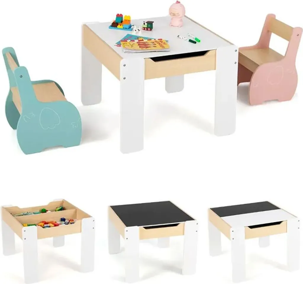 Bureau enfant 3 pièces pour dessin et jeux ensemble table bois 4-en-1 salon