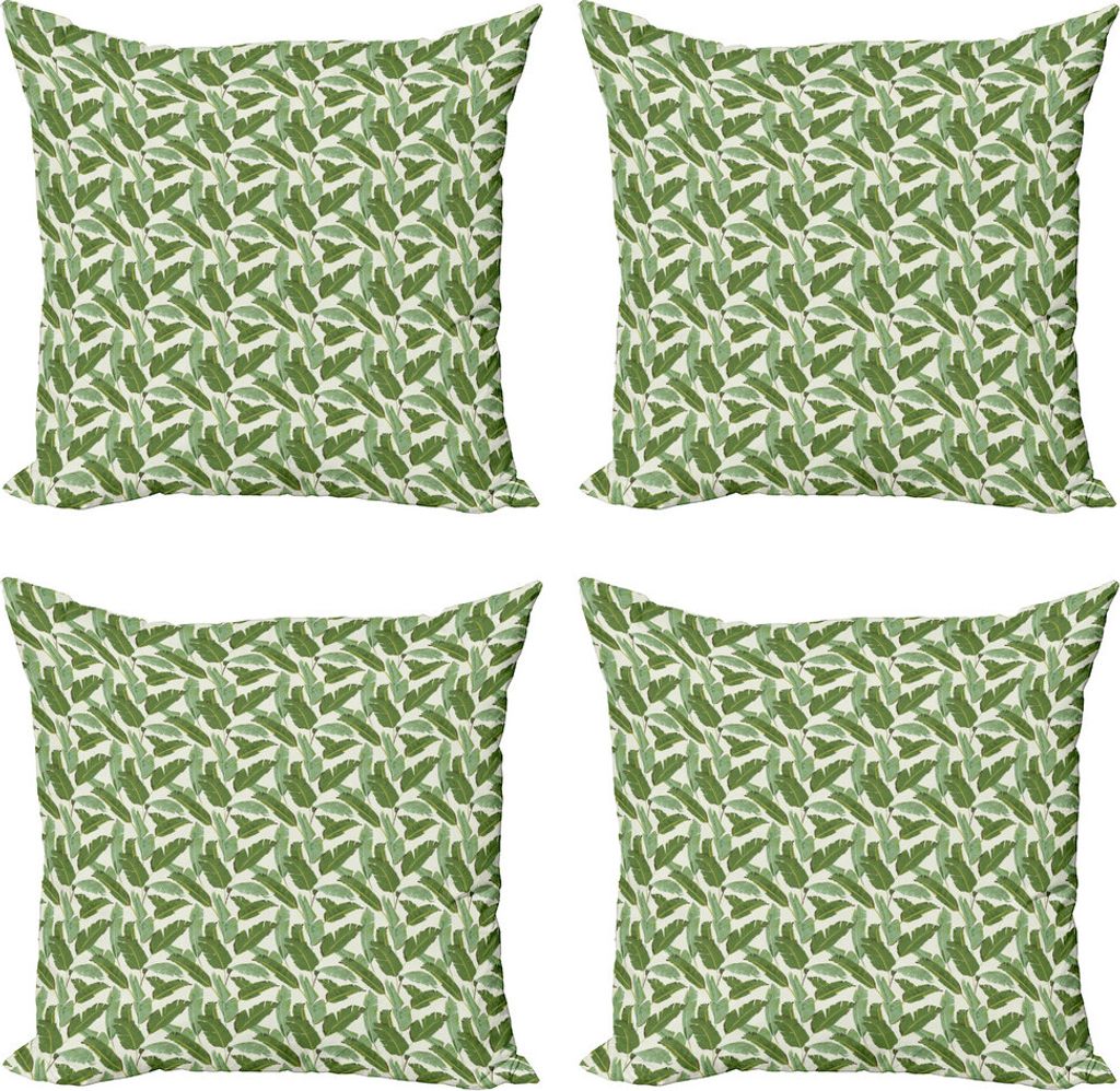 ABAKUHAUS Bananenblatt Kissenbezug Set (4 Stück), Ältere Laub, Moderner Doppelseitiger Digitaldruck, 60 cm x 60 cm, Olivgrün Hellgrün