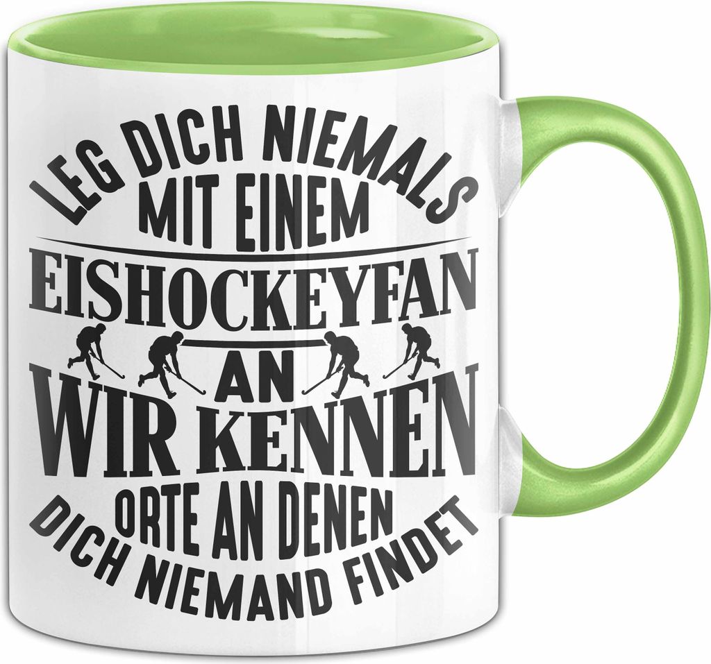 Eishockeyfan Tasse Geschenk Leg Dich Niemals Mit Einem Eishockeydfan An Eishockey-Liebhaber Spieler Geschenkidee Kaffee-Becher (Grün)