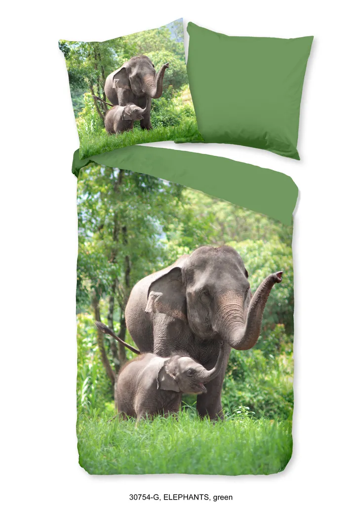 Biancheria Letto Elefanti Verde Good Morning 135x200 - Stile Jungle