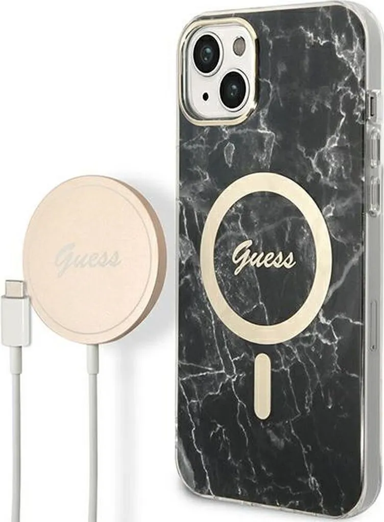 Set custodia e caricabatterie Guess Magsafe per iPhone 14 - nero