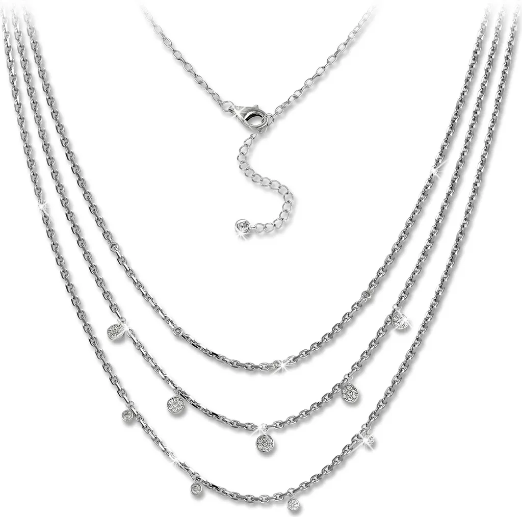Collier Argent 925 Femme 3 Couches Orné de Zirconium 47cm SilberDream