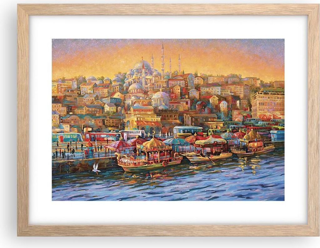 Gerahmtes Poster - Rahmen in heller Eiche - Farben Stadt Türkei - 40x30 cm - Wand Bild - Wanddeko - Wandbilder - Kunstposter - Wandposter - Bilder...