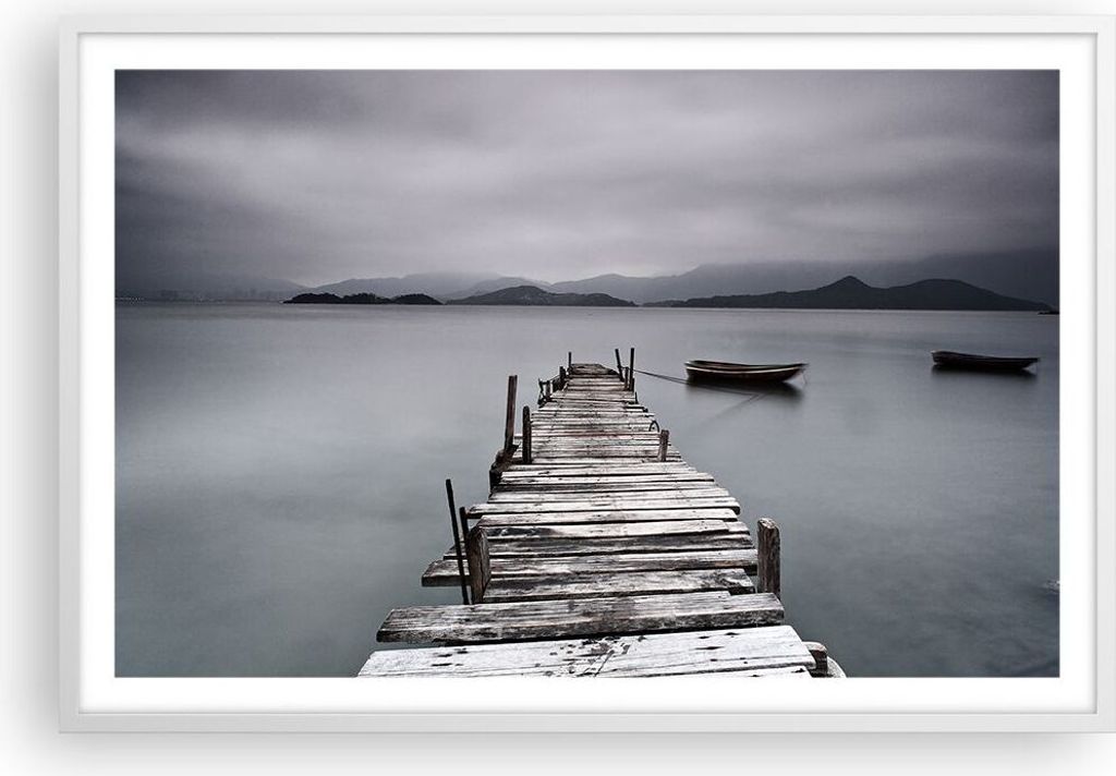 Gerahmtes Poster - Weißer Rahmen - Brücke See - 91,5x61 cm - Wand Bild - Wanddeko - Wandbilder - Kunstposter - Wandposter - Bilderrahmen - Bilder...