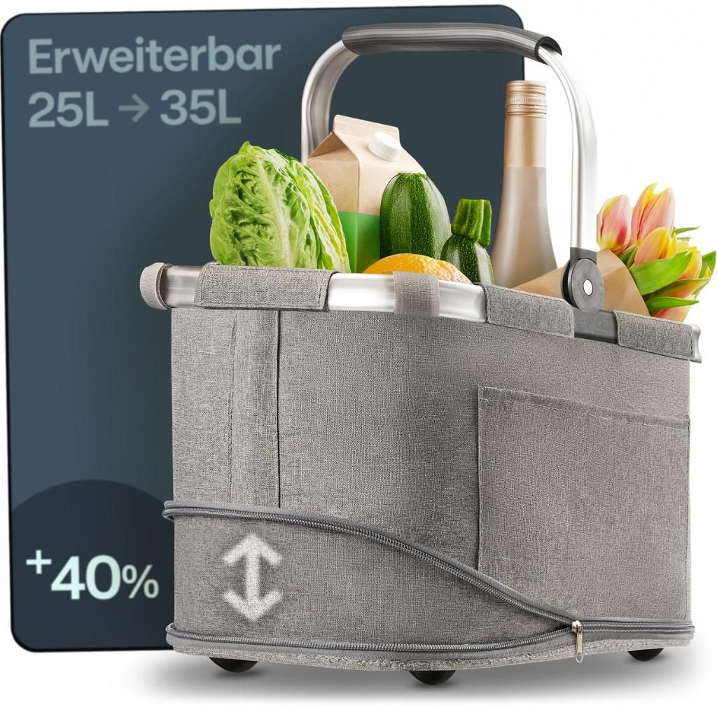 Praknu Einkaufskorb Faltbar Groß – 2 in 1 Erweiterbar 25L Produktbild 