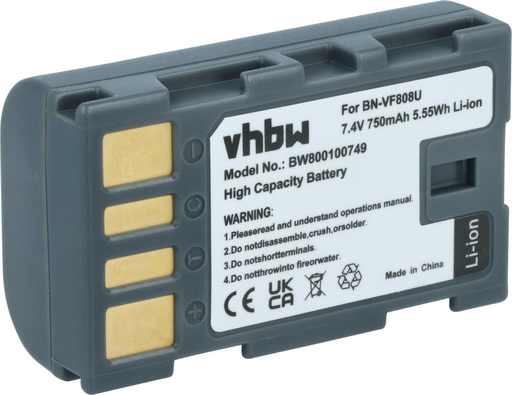 vhbw Akku Ersatz für JVC BN-VF823, BN-VF808, BN-VF815, BN-VF808U, BN-VF815U, BN-VF823U für Videokamera Camcorder (750 mAh, 7,4 V, Li-Ion) + Infochip