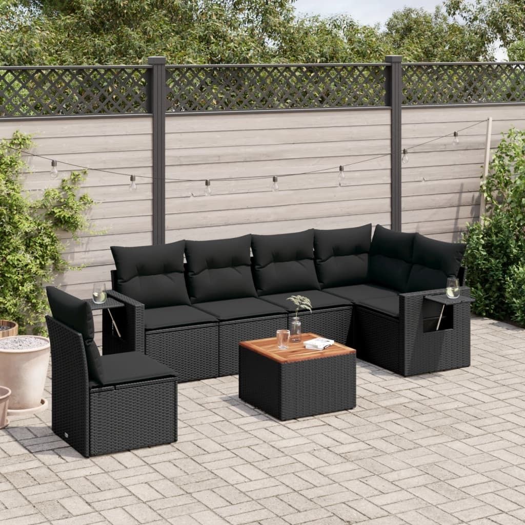 Maison Exclusive - 7-tlg. Garten-Sofagarnitur mit Kissen Schwarz Poly Rattan