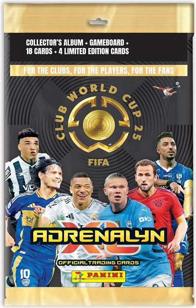 A product package for FIFA Club World Cup trading cards, featuring images of several famous football players.