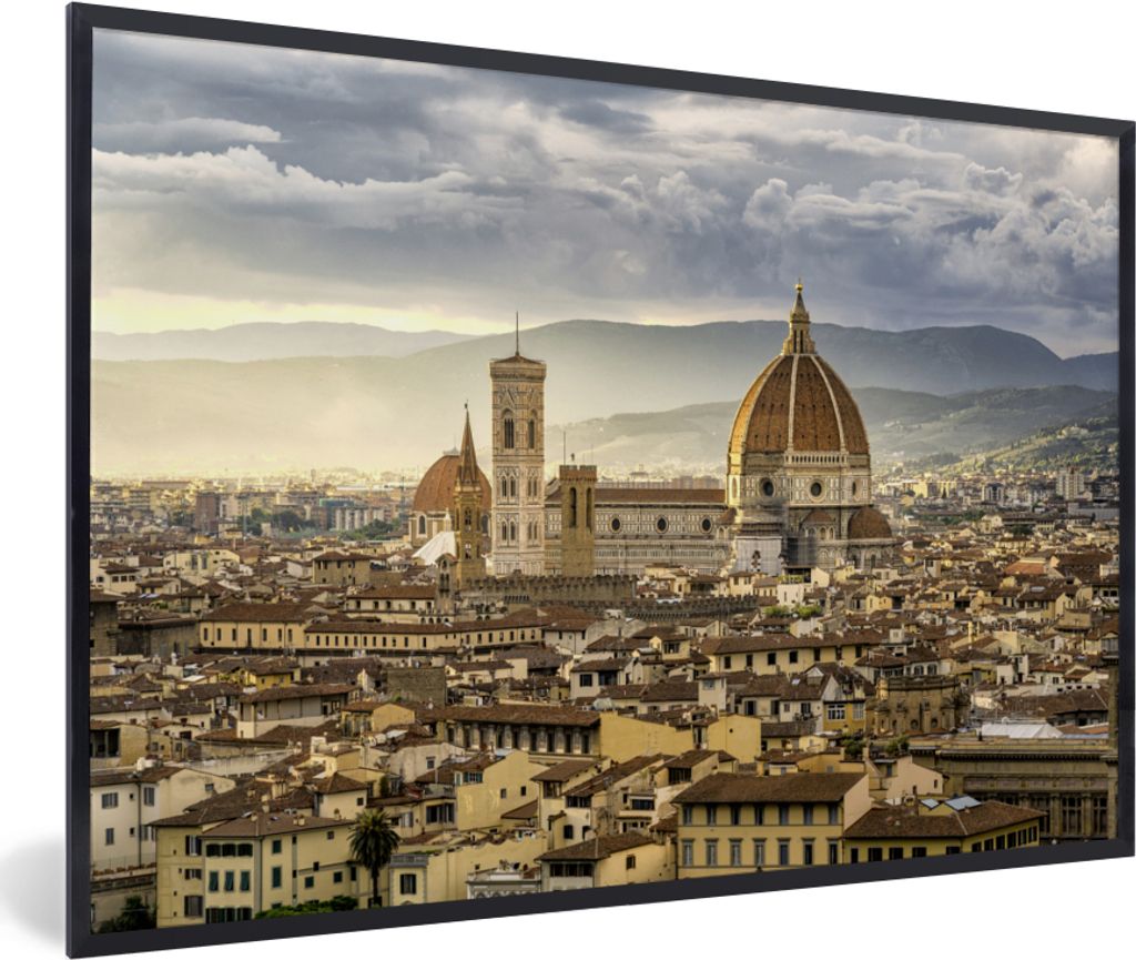 MuchoWow MuchoWow Gerahmtes Poster Italien - Sonnenuntergang - Florenz 90x60 cm - Poster mit zchwarzem Bilderrahmen - Fotorahmen - Foto-Plakat