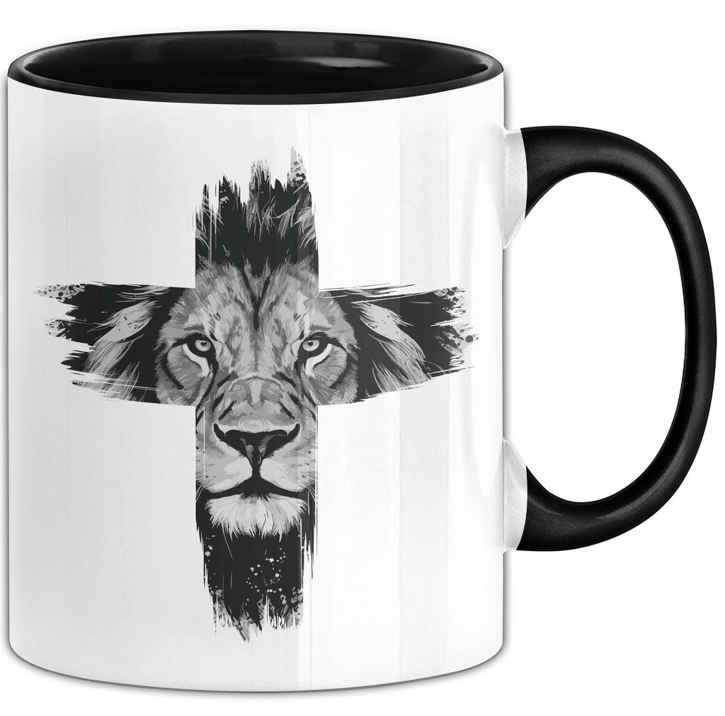 Christen Tasse Geschenk Christlich Glauben Kirche Geschenkidee Für Jesus-Fans Kreuz Löwe (Schwarz)