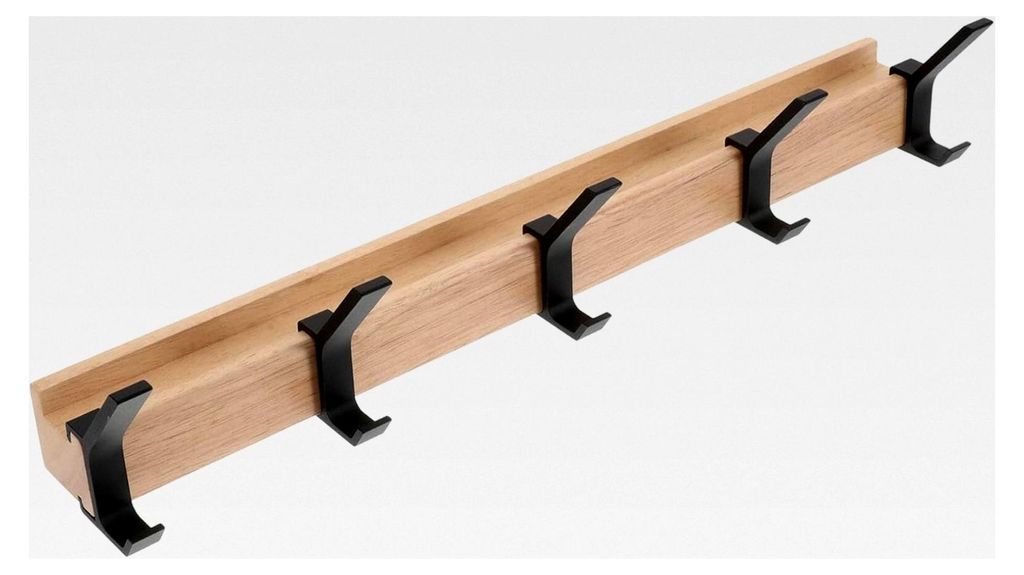 Wandhaken aus Gummibaumholz mit Ablagefach für platzsparende Nutzung