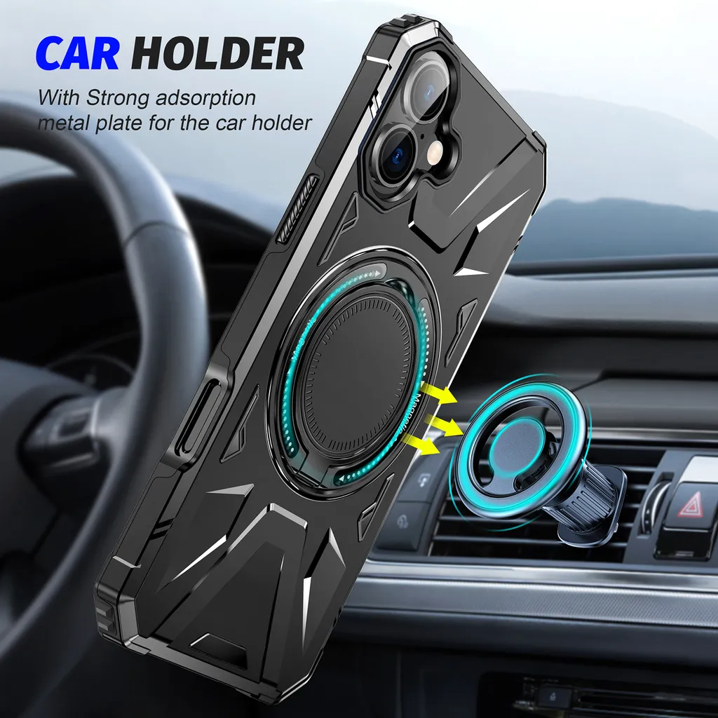 Cover Antiurto iPhone 16 Plus MagSafe Dual Layer con Ring Stand - 2