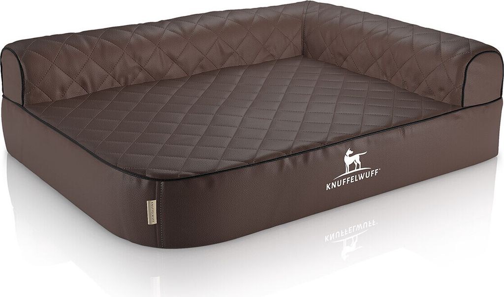 Orthopädisches Eck-Hundebett Winslow aus laser-gestepptem Kunstleder L Lehne Rechts braun