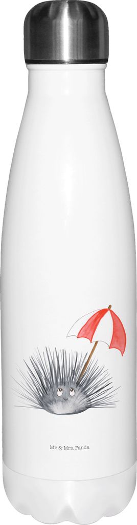Mr. & Mrs. Panda Wasserflasche Seeigel - Weiß - Geschenk, Thermos, Selbstakzeptanz, Achtsamkeit, Lebe, trinkflaschen, flasche aus edelstahl, Trink...