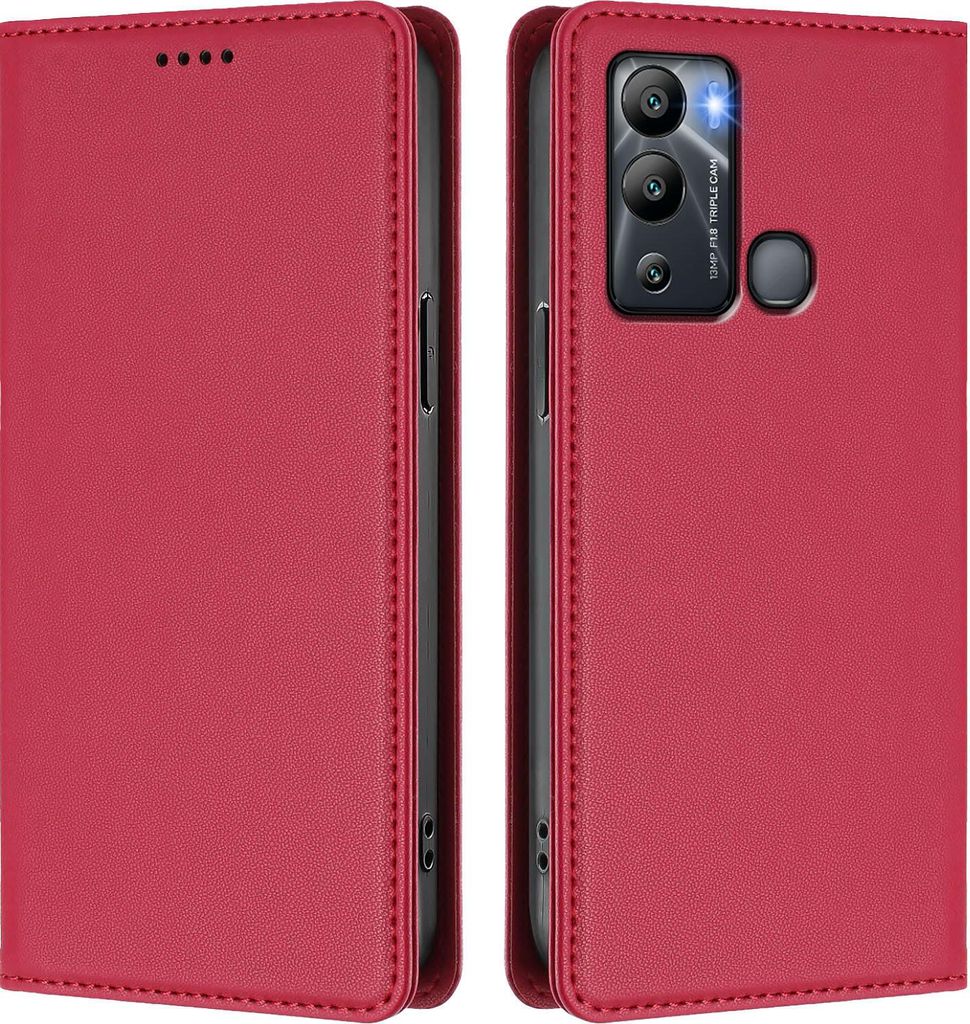 Handyhülle für Infinix Hot 12i / Hot 20i, Kunstleder Klapphülle Stoßfeste Magnetische Hülle mit Ständer Rot