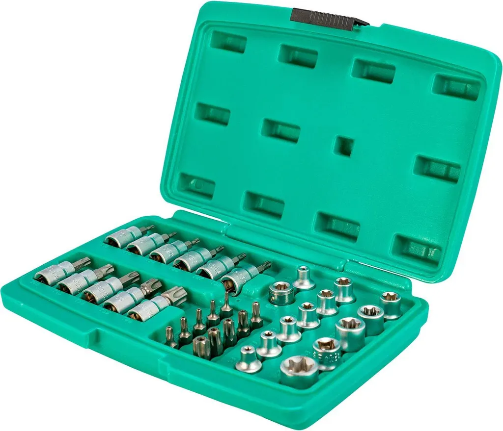 Set grande chiavi a bussola e punte per viti Torx da 34 pezzi - attacco da 3/8″ | WIESEMANN 80164 | lega acciaio Q-30 | punte per viti Torx interne ed esterne | punte per viti Tamper Torx