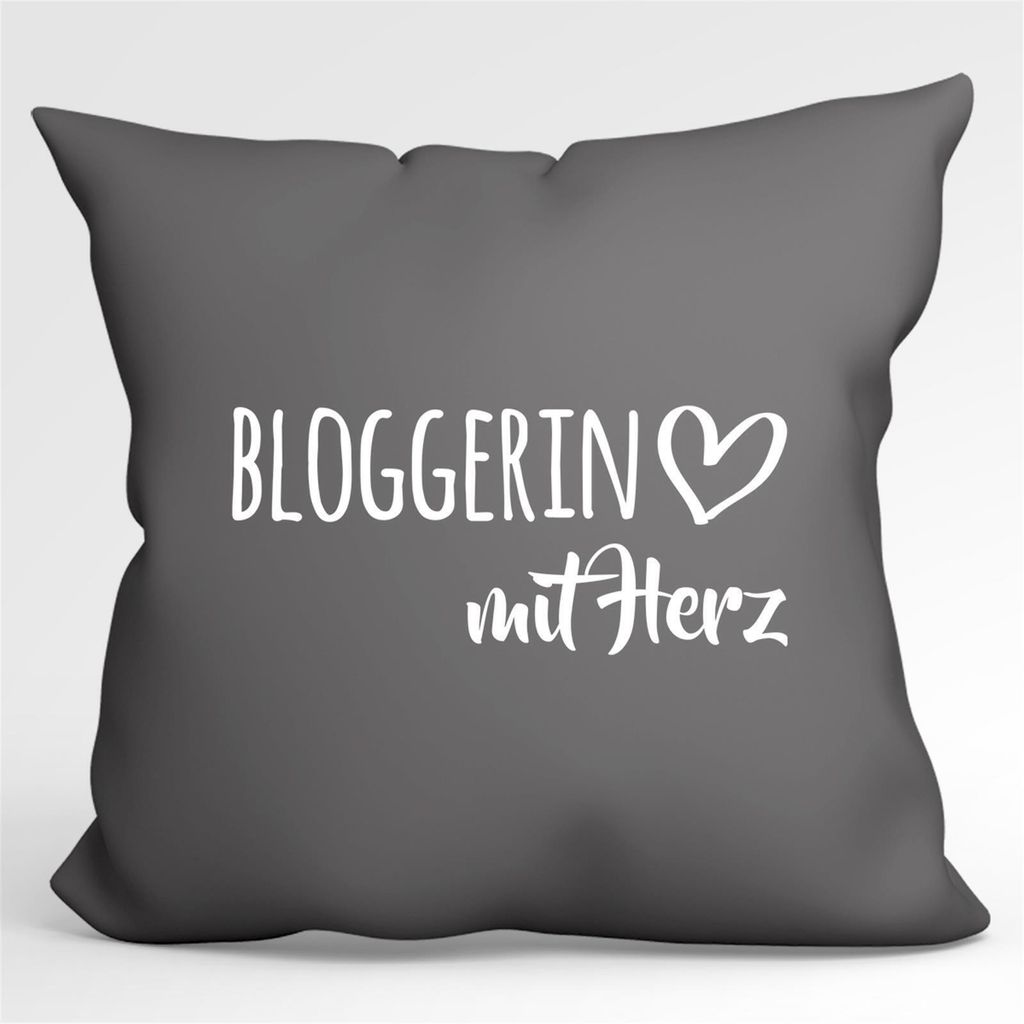 Huuraa Kissen Bloggerin mit Herz 40x40cm mit Füllung Steel Grey Baumwolle Dekokissen Geschenkidee