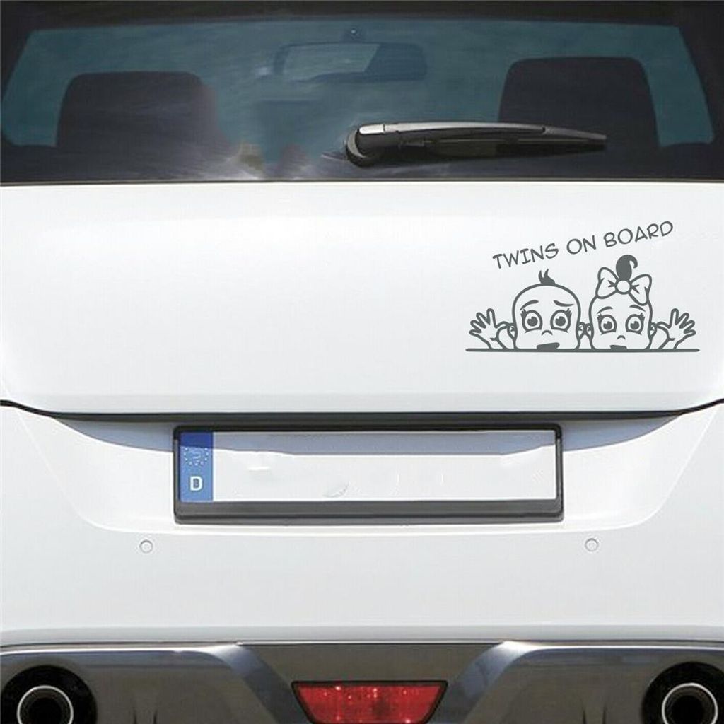 Auto Aufkleber Zwillinge an Bord Mädchen Junge 20x11 cm Grau Sticker Heckscheibenaufkleber