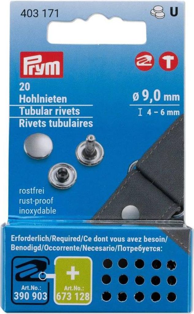 Prym 403171, Rohrförmige Niete, Messing, Silber, Vario Creative Tool, 9 mm, 6 mm
