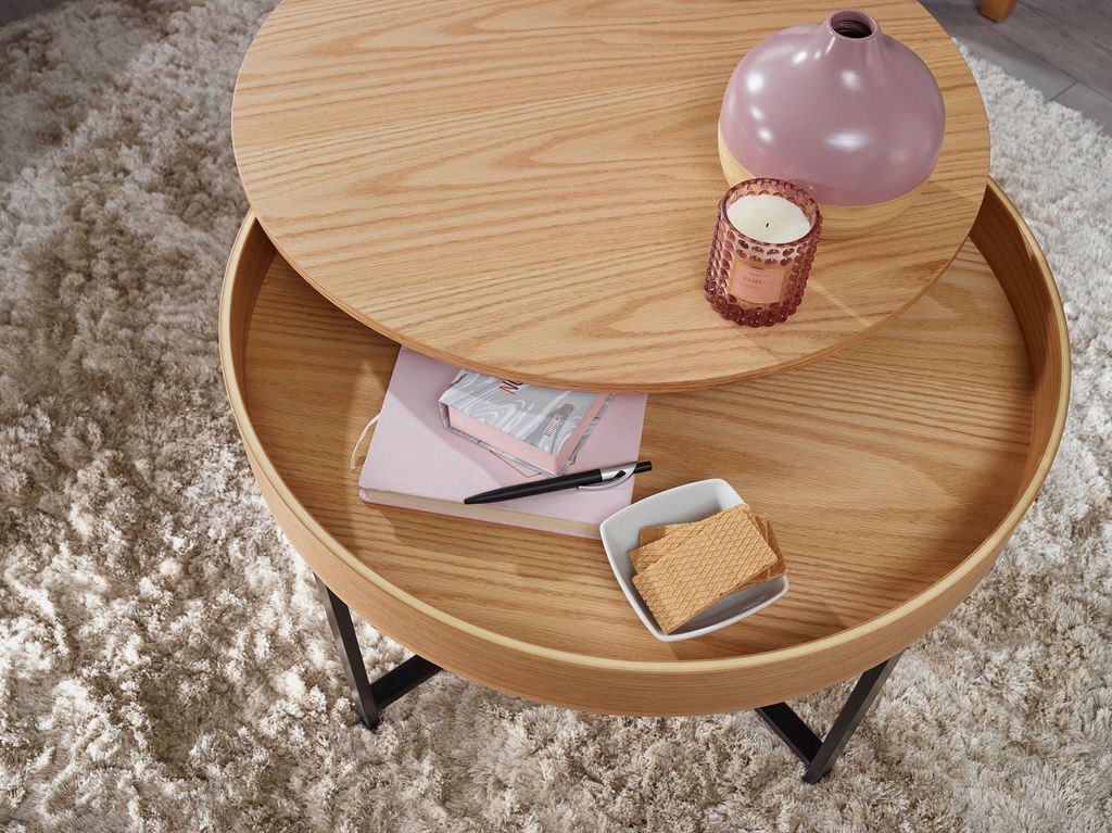 FineBuy Design Couchtisch Ø69 Eiche Furnier Metallbeine Produktbild 4