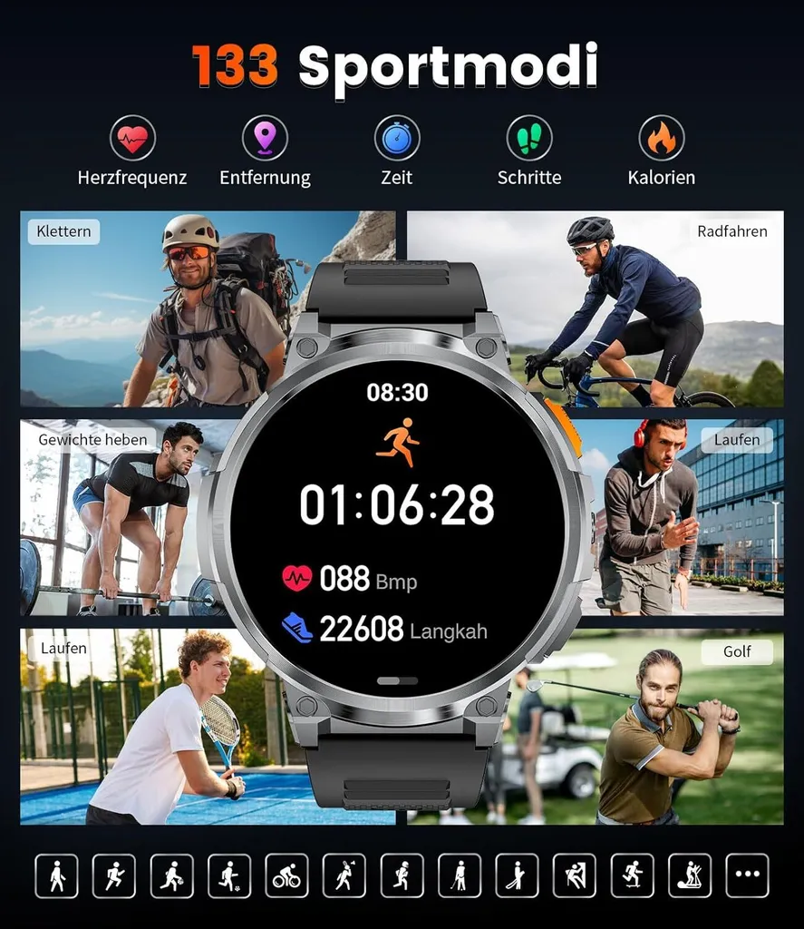 Smartwatch Uomo Grande Schermo IPS Torcia LED Chiamate Bluetooth - 8