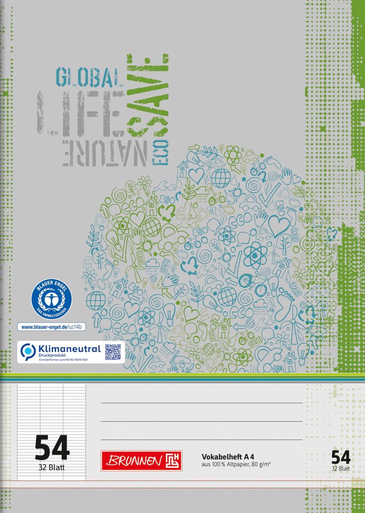 BRUNNEN Schulheft A4 liniert Lineatur 54 32 Blatt Recyclingpapier