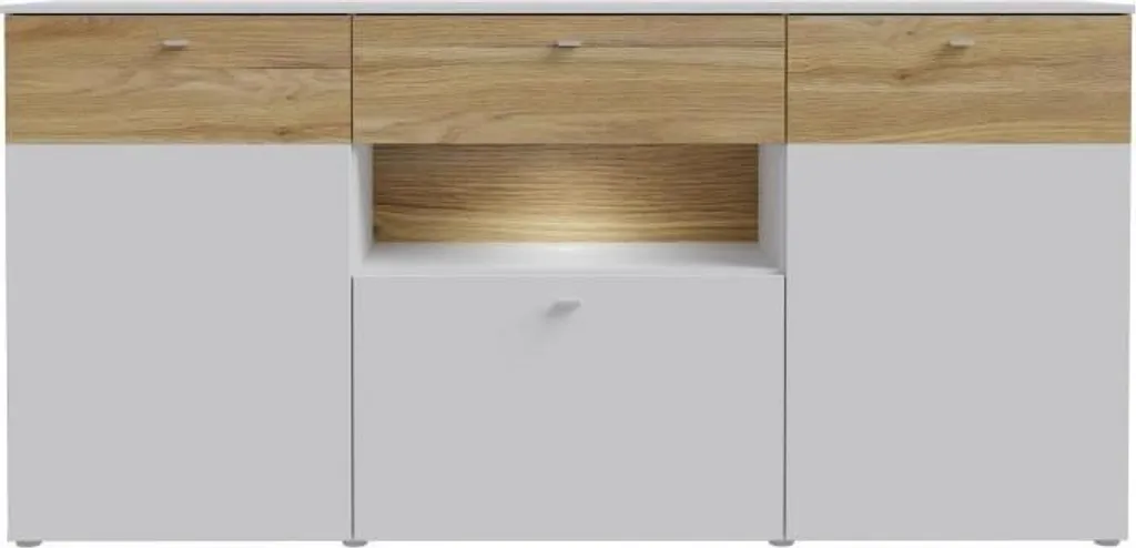 Buffet 3 portes et 1 tiroir COMO avec éclairage LED gris et chêne