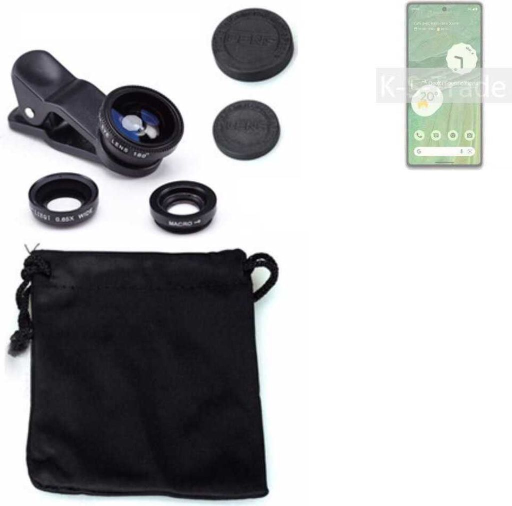 K-S-Trade Smartphone Kamera Linsen Set Kompatibel mit Google Pixel 7 3in1 Clip-On Kamera Adapter Macro Weitwinkel FishEye Fischauge Objektiv Linse
