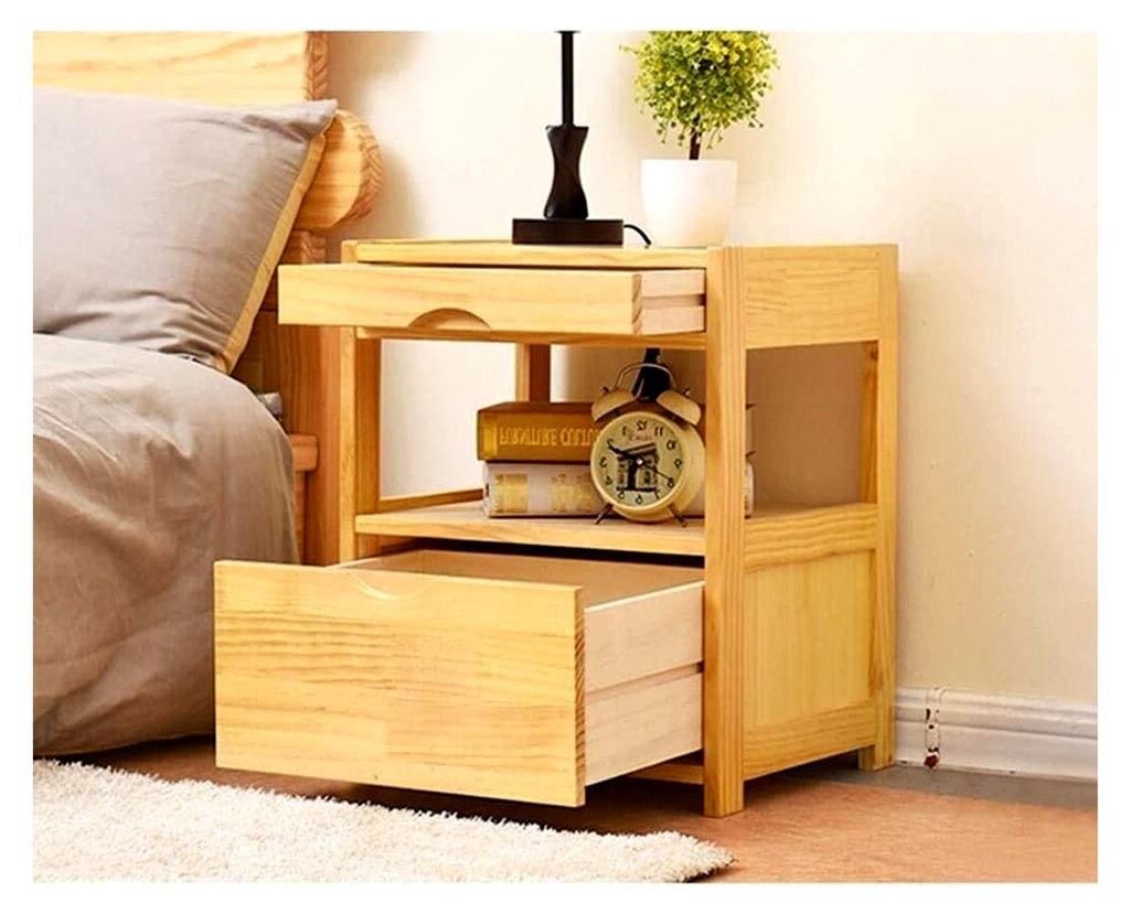 Nachttisch aus Massivholz mit Schublade für Schlafzimmer und Büro