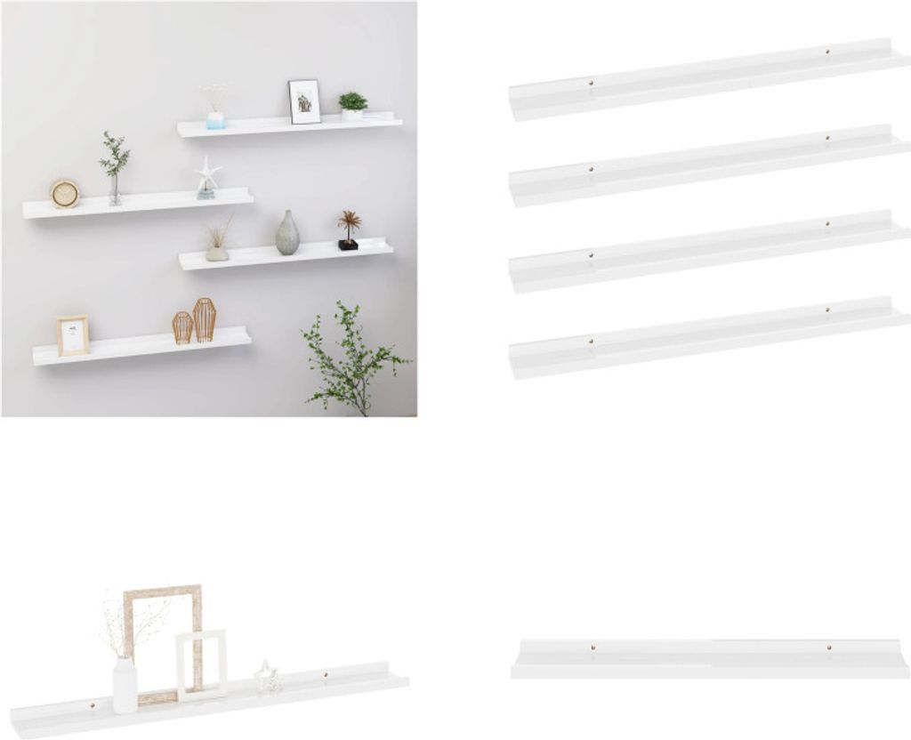 vidaXL Wandregale 4 Stk. Hochglanz Weiß 80x9x3 cm - Wandregal - Wandregale - Wandablage - Wandablagen