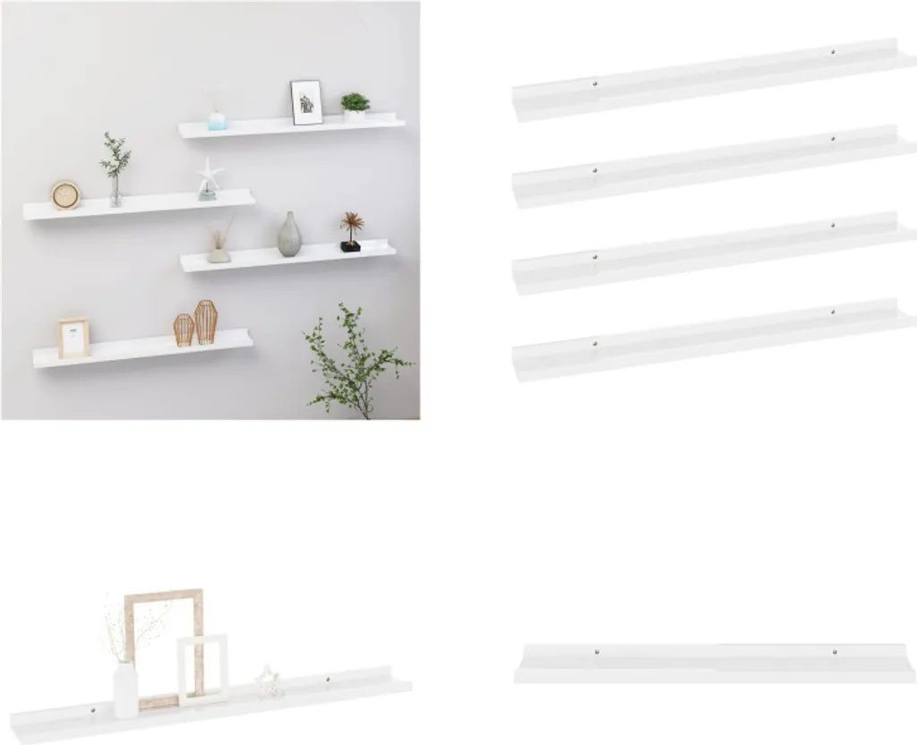 Set 4 Mensole da Parete vidaXL Bianco Lucido 80x9x3 cm - Design Moderno
