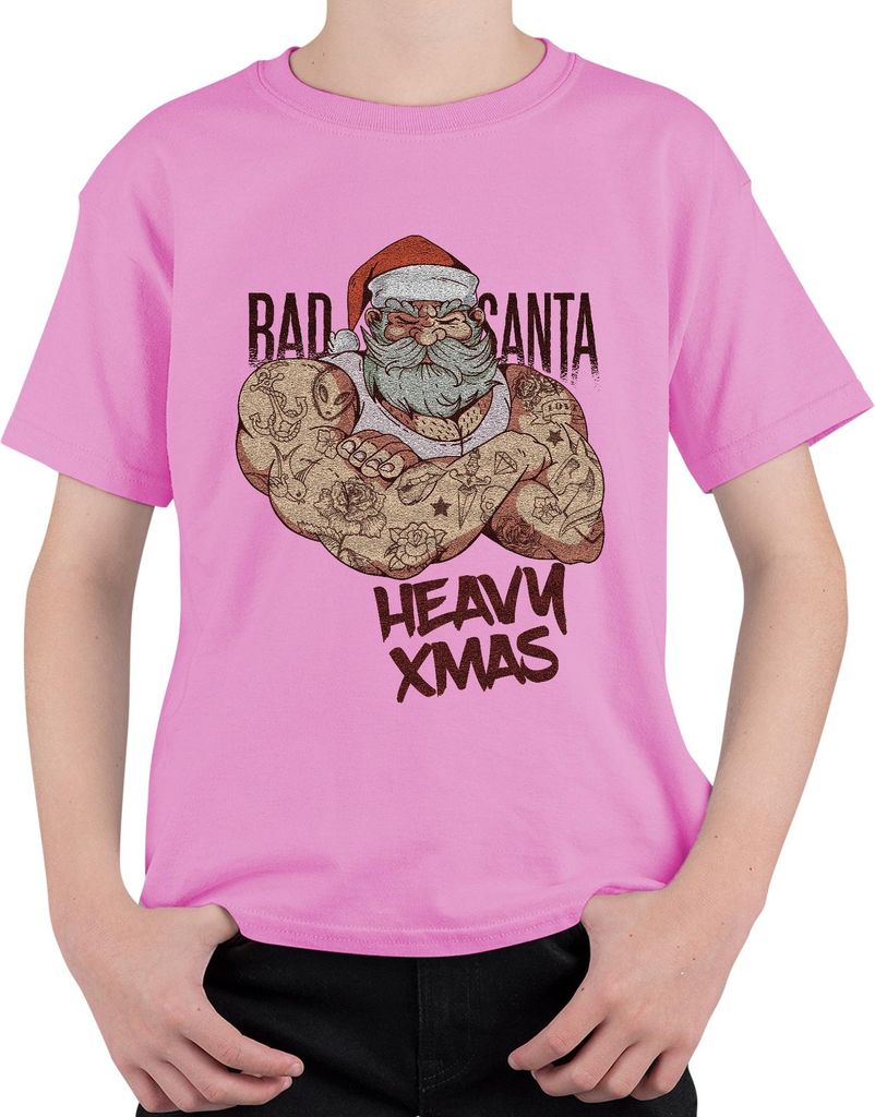 Heavy XMas Fitness Weihnachtsmann Gym Santa - Weihnachten Weihnachtsgeschenk Uni Kinder T-Shirt, Pink, 152