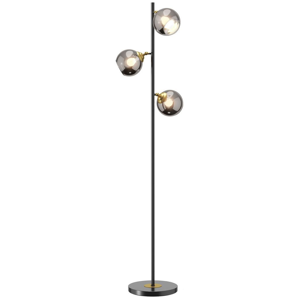 HOMCOM Metall-Wohnzimmer-Stehlampe mit 3 verchromten Metall-Kugellampenschirmen 40 W Ø 36 x 162 H cm, Schwarz und Grau