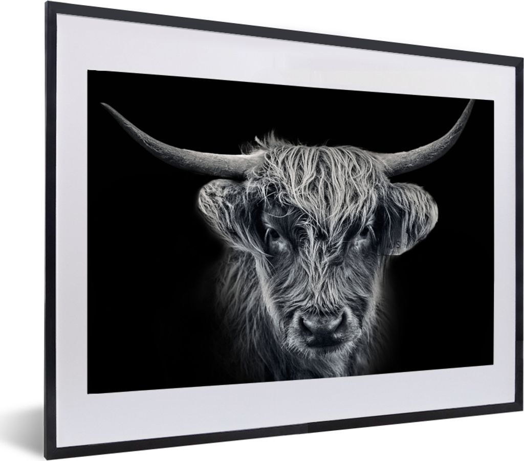 MuchoWow MuchoWow Gerahmtes Poster Schottisches Hochlandrind - Schwarz - Kuh - Tiere 60x40 cm - Poster mit zchwarzem Bilderrahmen - Schlafzimme...