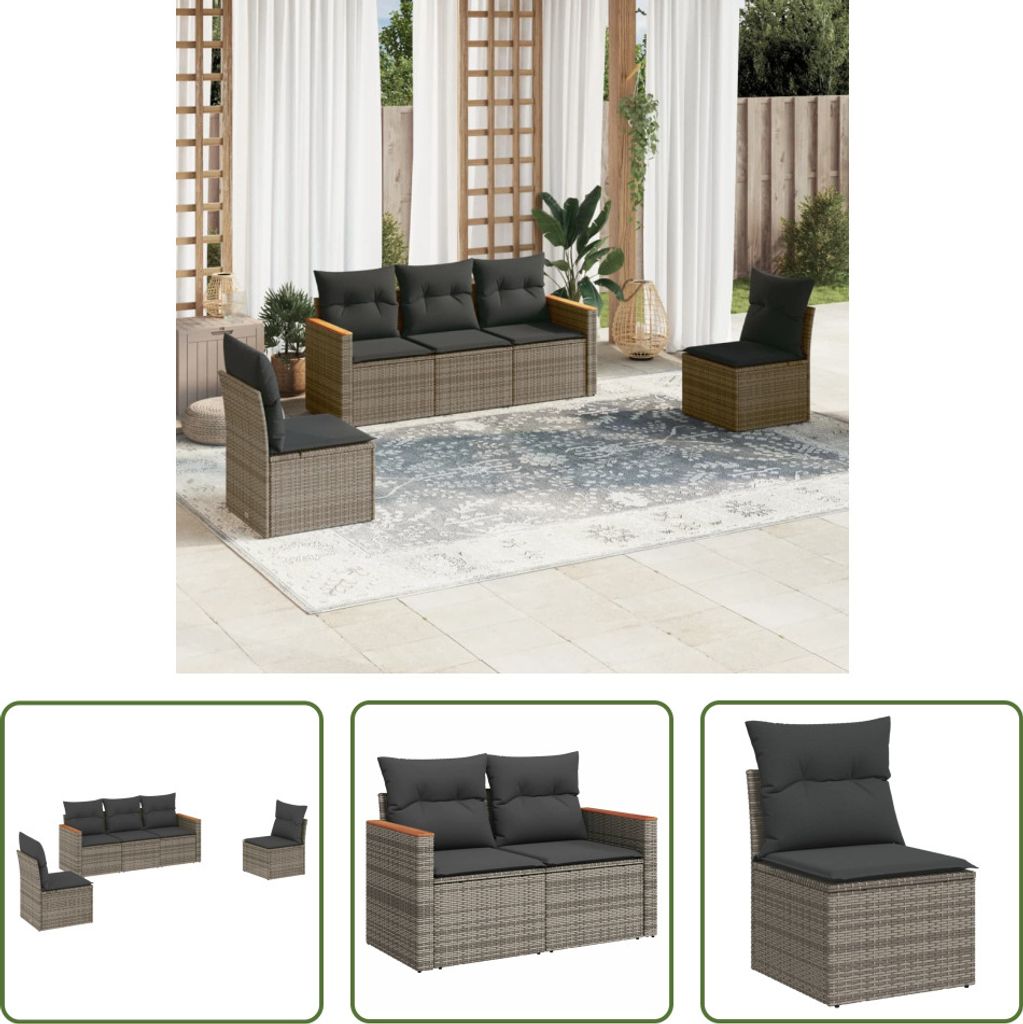 The Living Store 5-tlg. Garten-Sofagarnitur mit Kissen Grau Produktbild 