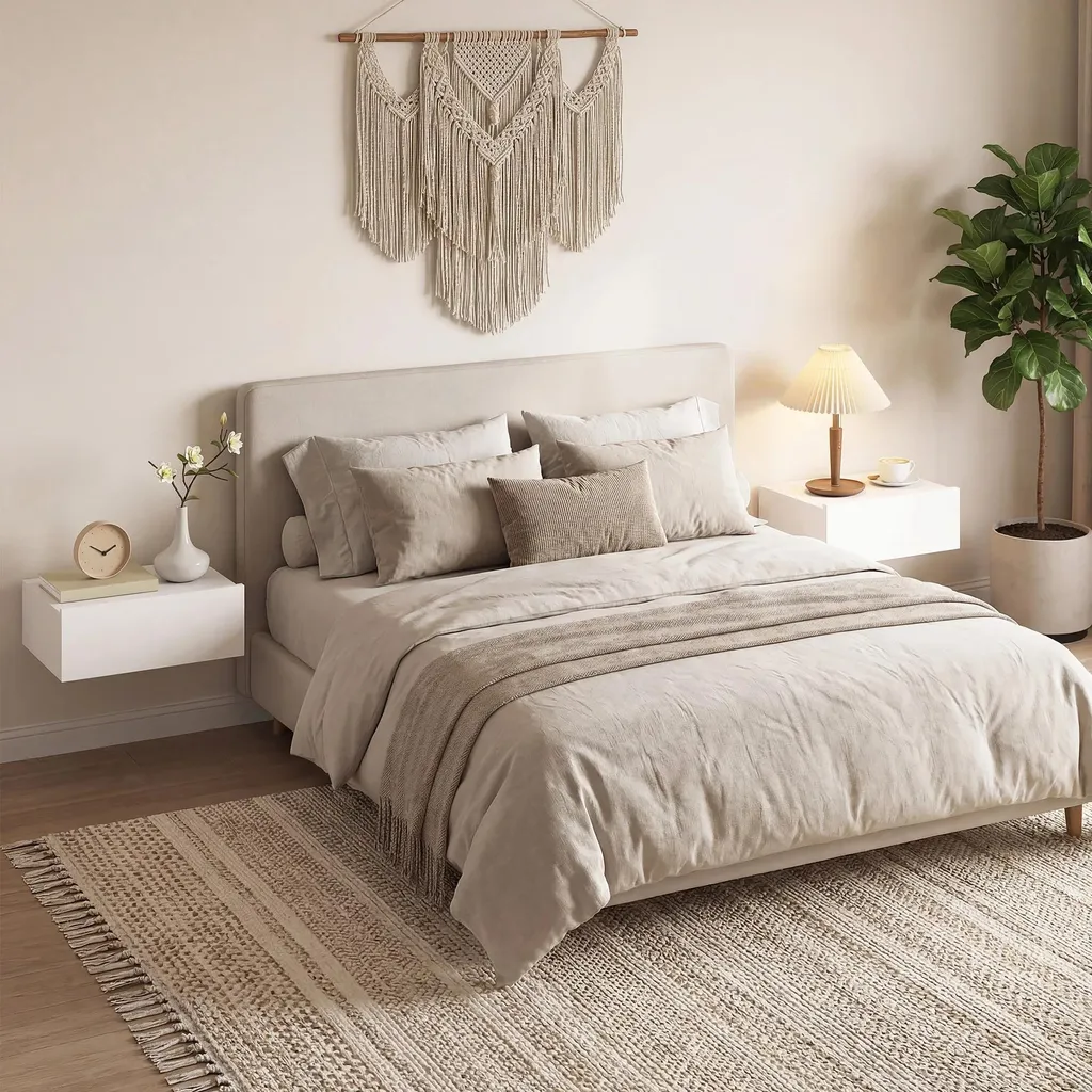 Table de nuit murale lot de 2 blanc bois pour faciliter le ménage au sol - 9
