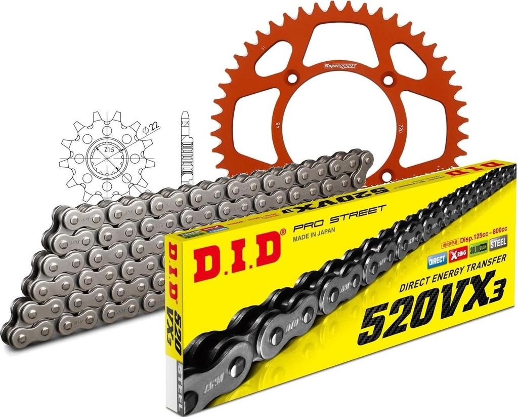 DID Kit Alu (orange) Kompatibel mit KTM Freeride 13-16 12-48-110 DID520VX3 Niet